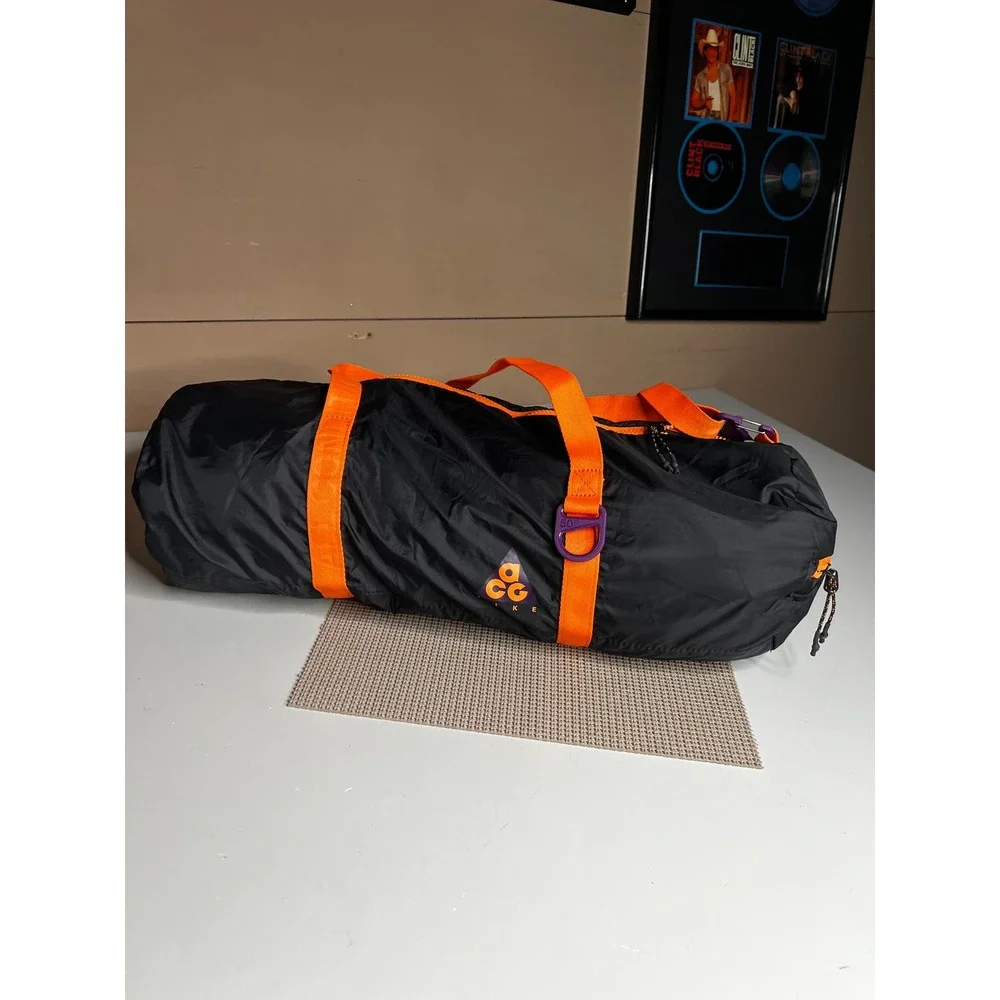 Nike ACG Packable Duffel Bag Black Orange Ripstop Nylon Travel Gym Bag